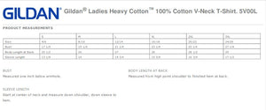 Ladies Gildan V-neck size chart